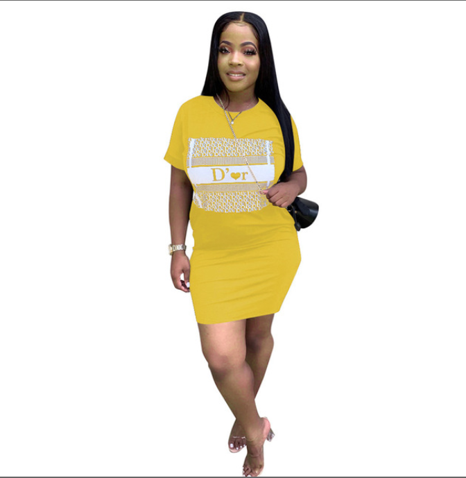 Women Summer Graphic Letter Printed Sexy Bodycon Short Sleeve Maxi Dress Casual Plus Size T Shirt Dress