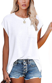 Women's Tank Top Solid Color Simple Pocket Side Slit Crew Neck Sleeveless T-Shirt